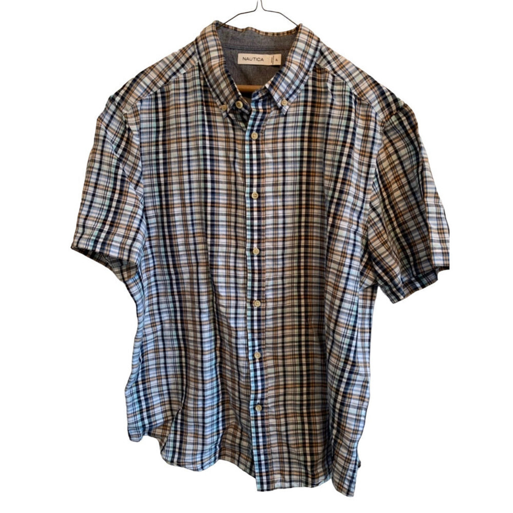 NAUTICA Blue Yellow Plaid Short Sleeve Button Down Shirt‎ Men XL